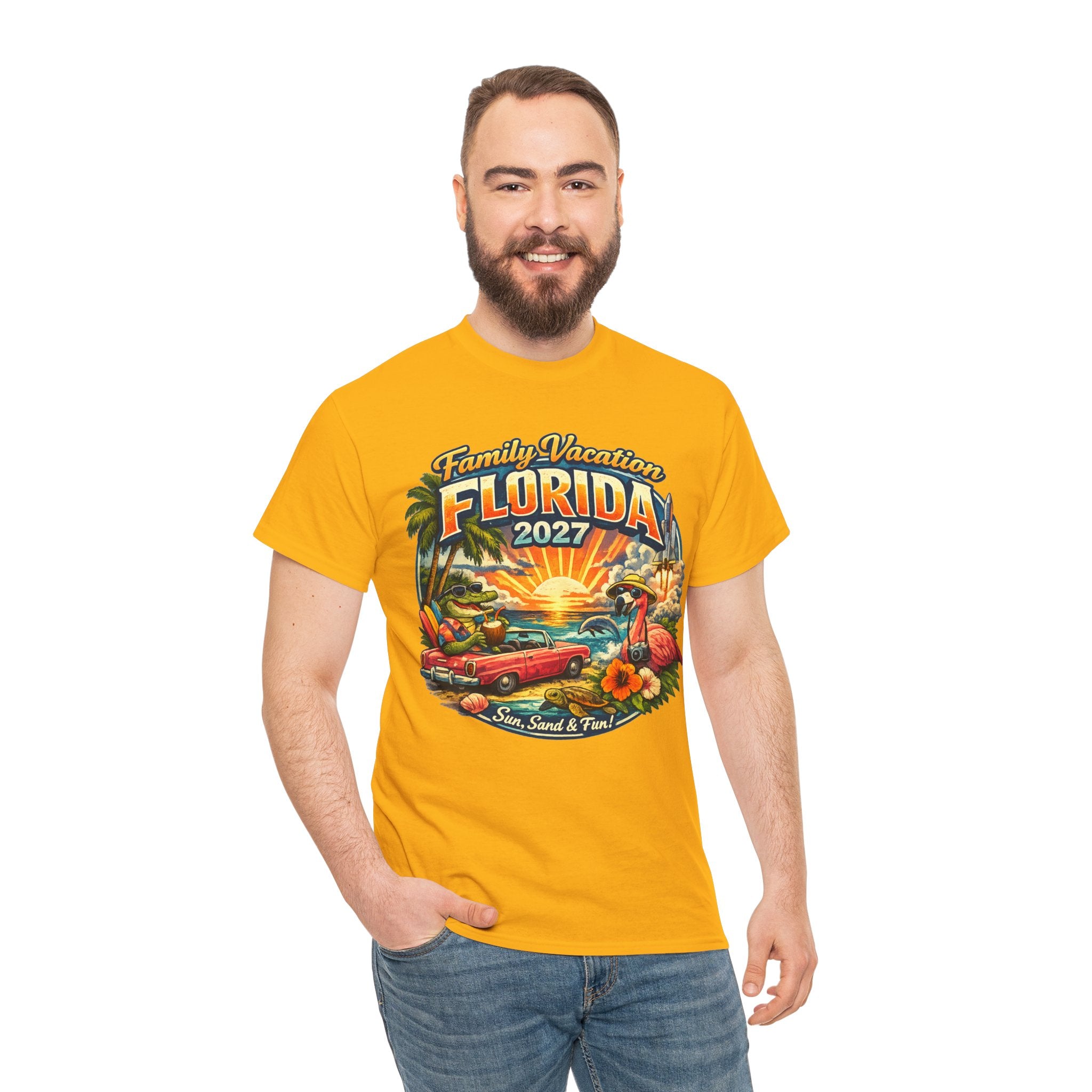 Florida Family Vacation 2027 T-Shirt — Retro Sunset Beach Design