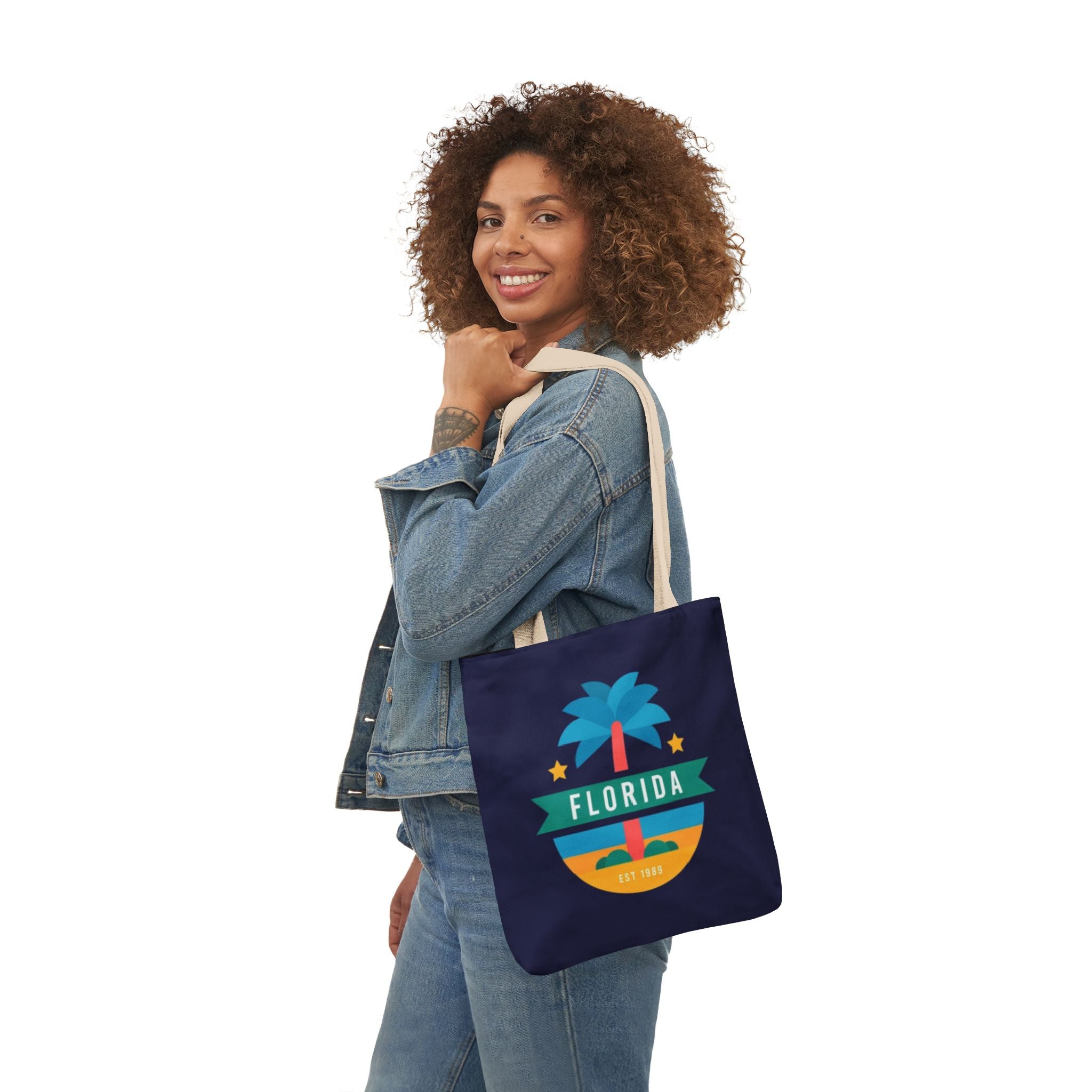 Florida Palm Beach Canvas Tote Bag — Retro Sunshine Travel Tote