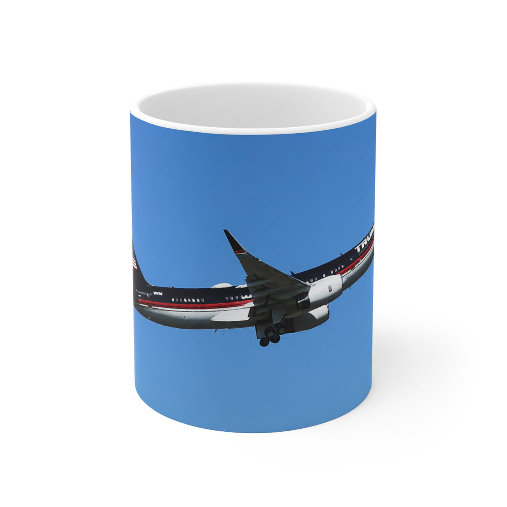 Trump Airplane Photo Ceramic Mug — Blue Sky Jet Coffee Cup (11oz & 15oz)