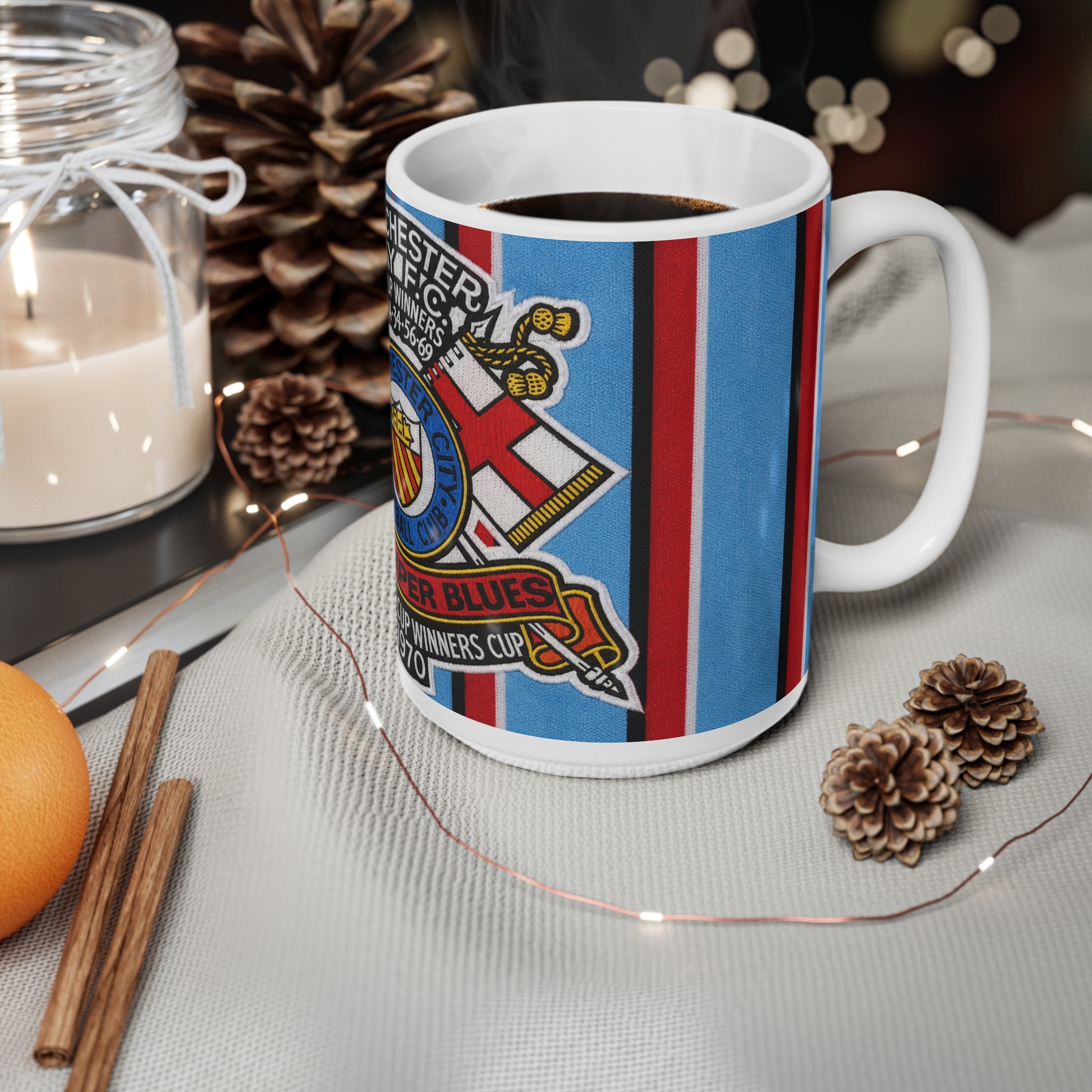 Manchester City Retro Crest Ceramic Mug — 11oz/15oz Football Coffee Cup