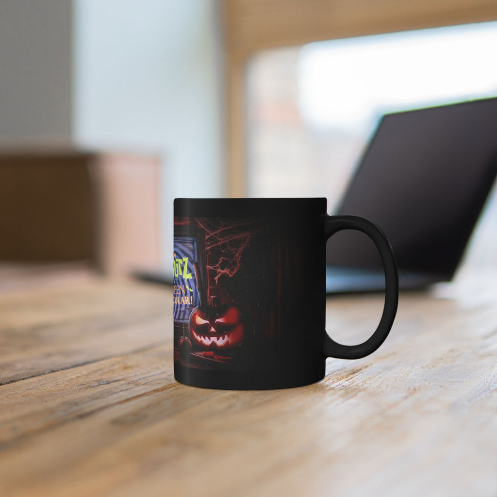 Halloween Horror Mug — 'Blood & Gutz Halloween Fright-Tacular' Black Ceramic Coffee Cup