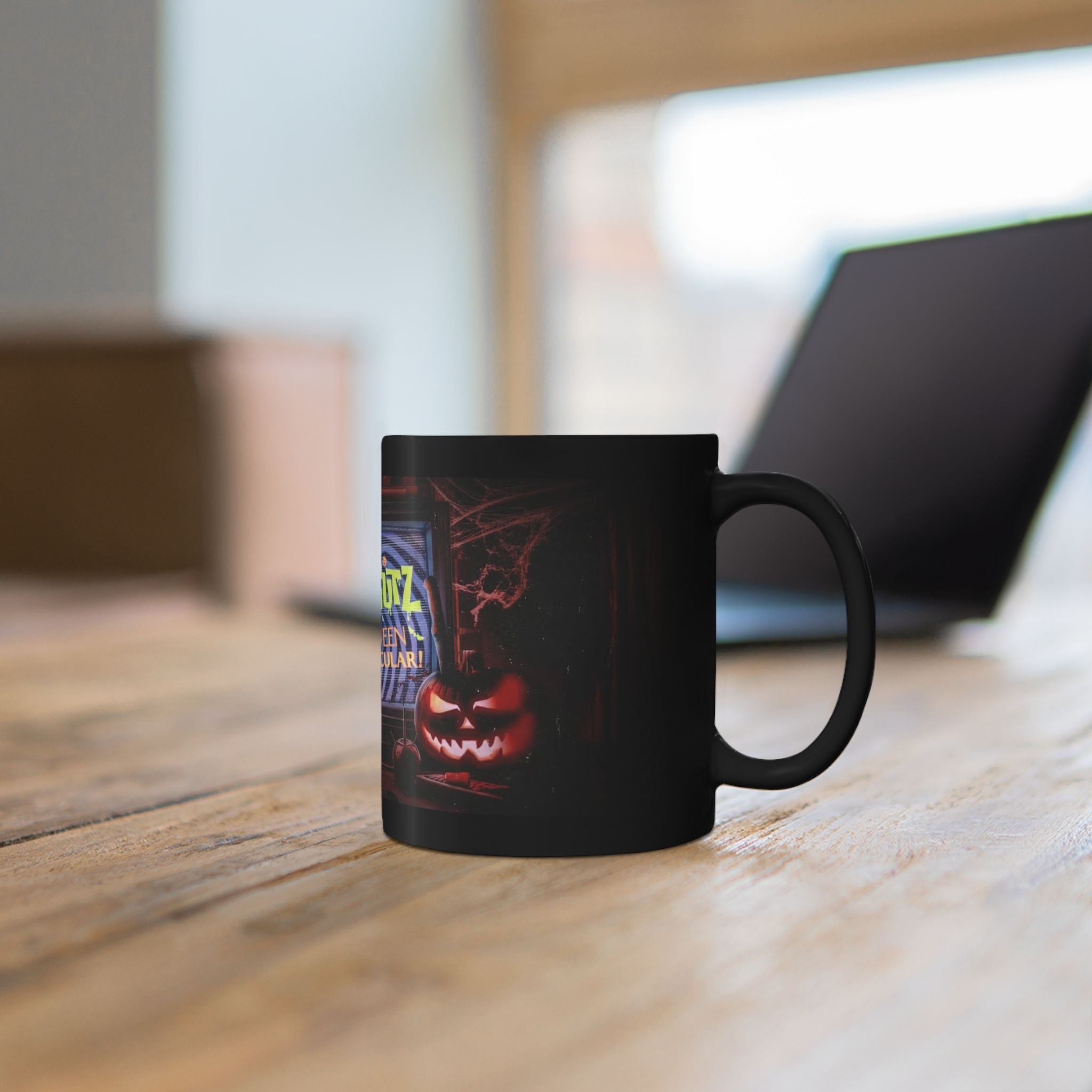 Halloween Horror Mug — 'Blood & Gutz Halloween Fright-Tacular' Black Ceramic Coffee Cup