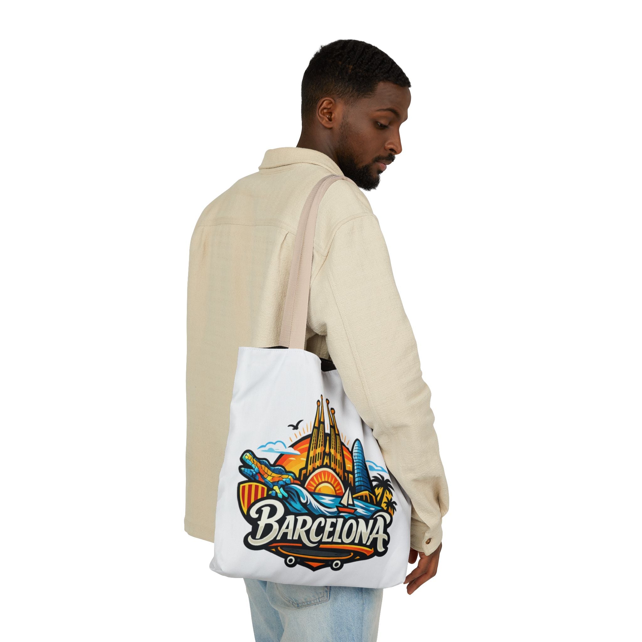 Barcelona Skyline Canvas Tote Bag — Colorful Travel Souvenir Tote