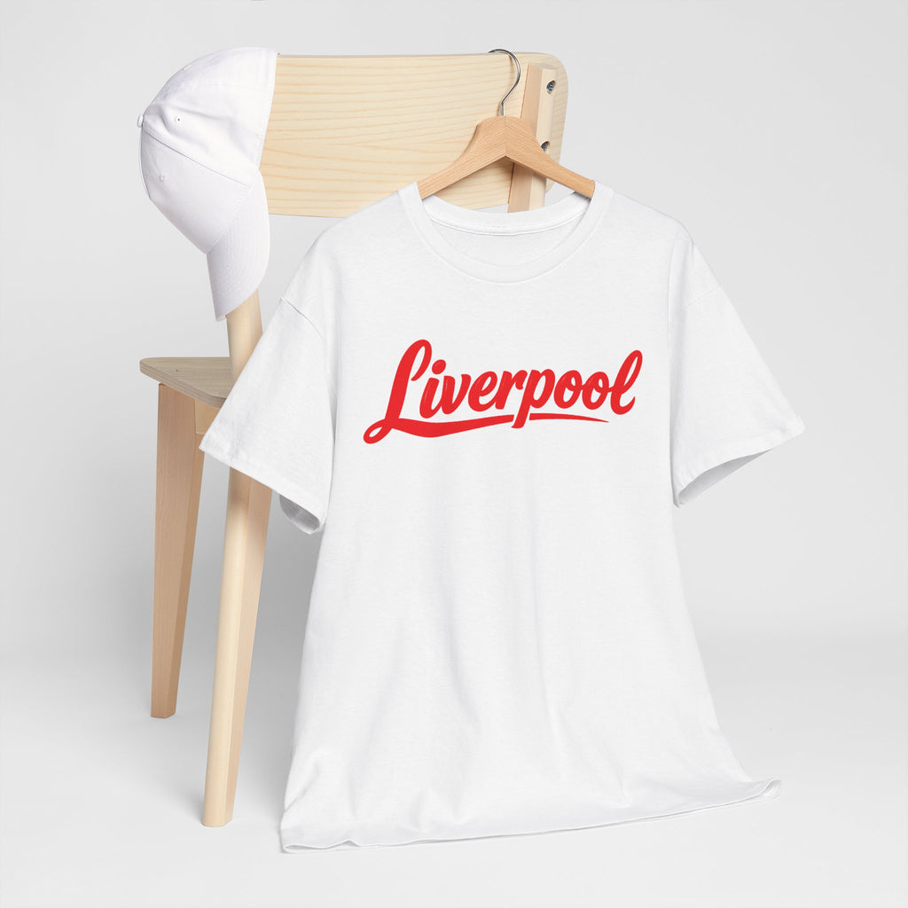 Liverpool Script T-Shirt — Retro Red Logo Tee for Fans