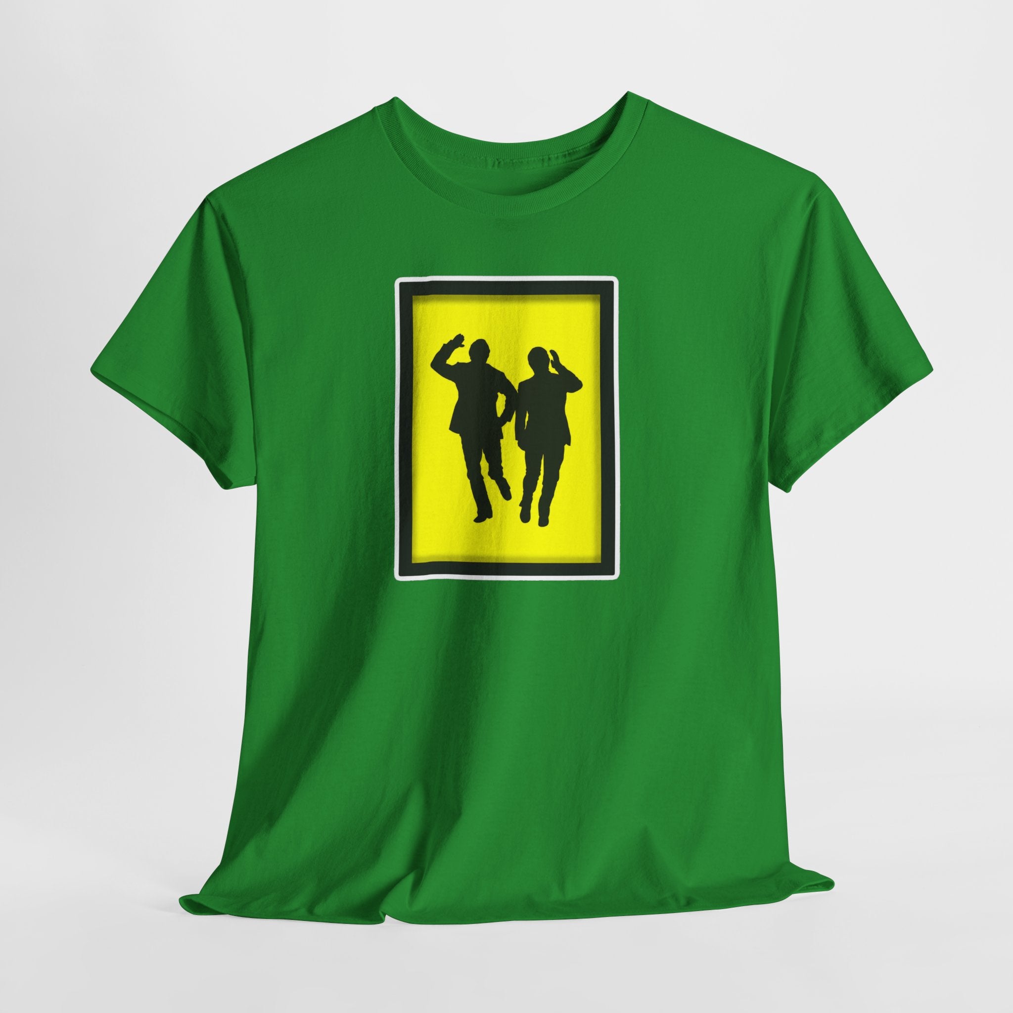 Morecambe and Wise Dancing Silhouette Tee – Retro Yellow Frame Graphic T-Shirt