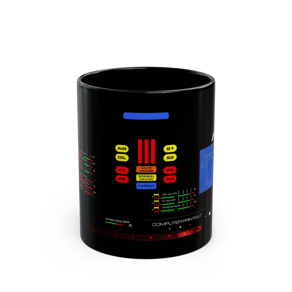 Knight Rider Kitt Dashboard Computer Console Black Mug — Futuristic Control Panel Design (11oz & 15oz)