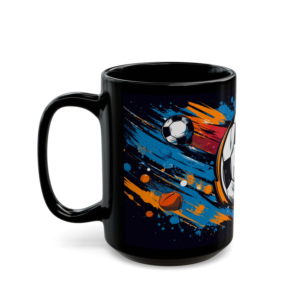 Soccer Splash Black Mug (11oz & 15oz) – Colorful Football Design for Fans & Coaches