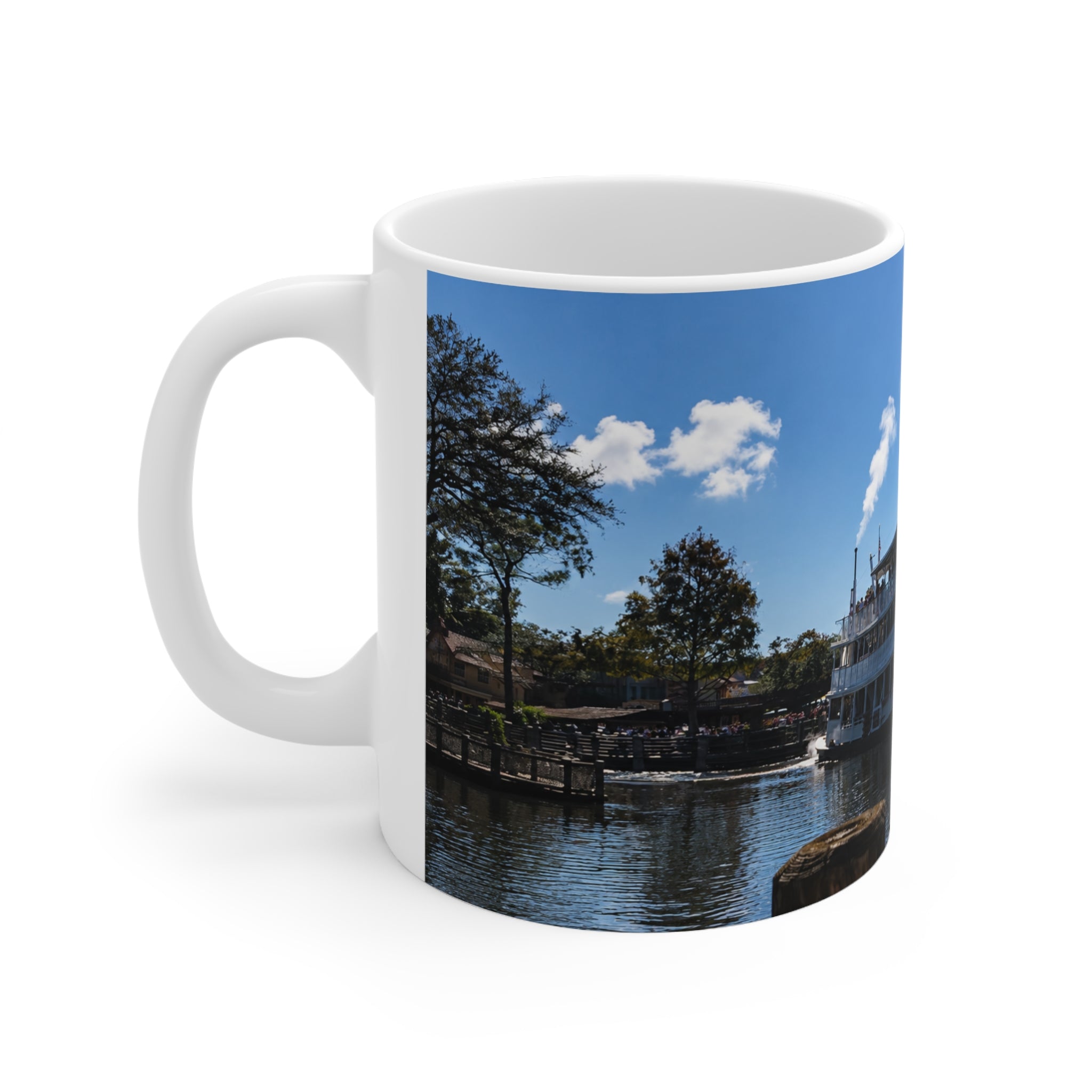 Magic Kingdom Steamboat River Scene Ceramic Mug — Scenic Paddlewheel Boat Coffee Cup (11oz/15oz)