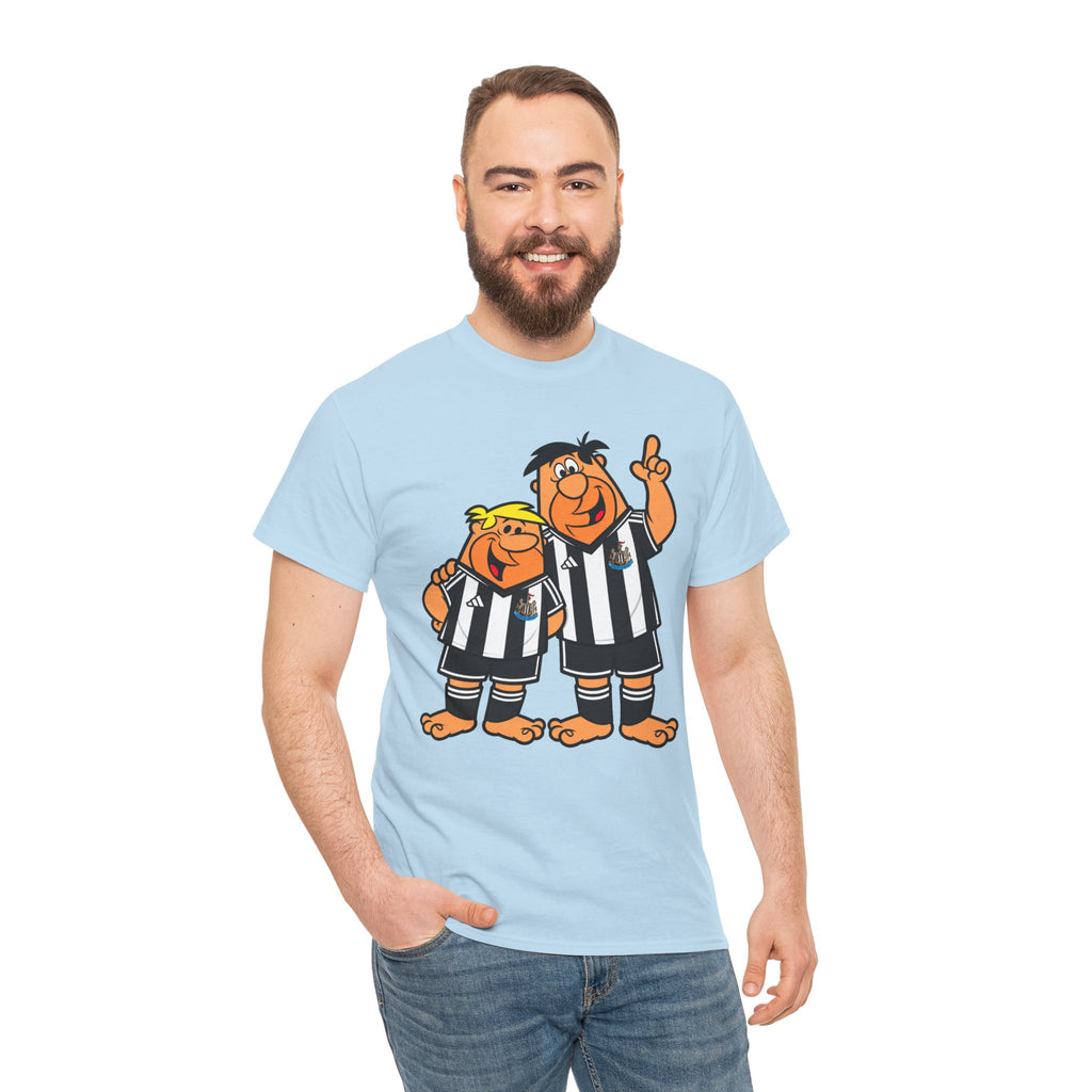 Newcastle United Flintstones Cartoon Cotton T-Shirt / Tee — Retro Striped Jersey Illustrations