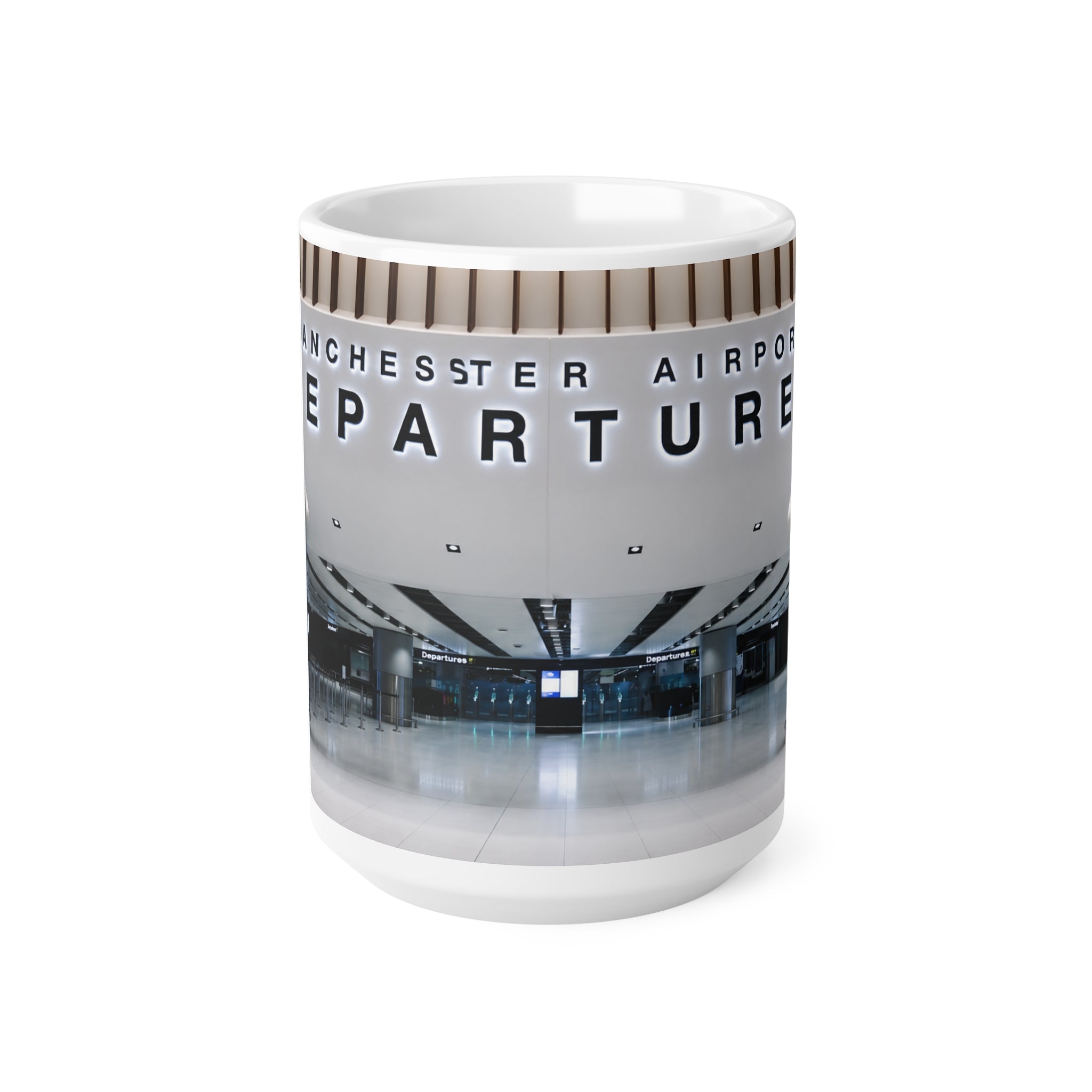 Manchester Airport Departures Terminal 2 Ceramic Coffee Cup (11oz & 15oz)