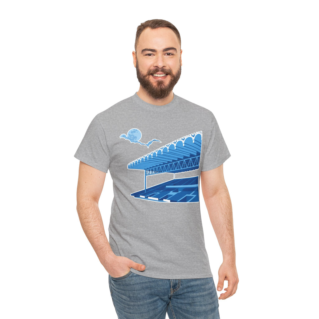 Manchester City Maine Road, Main Stand Cotton T-Shirt — Blue Retro Sports Venue Tee