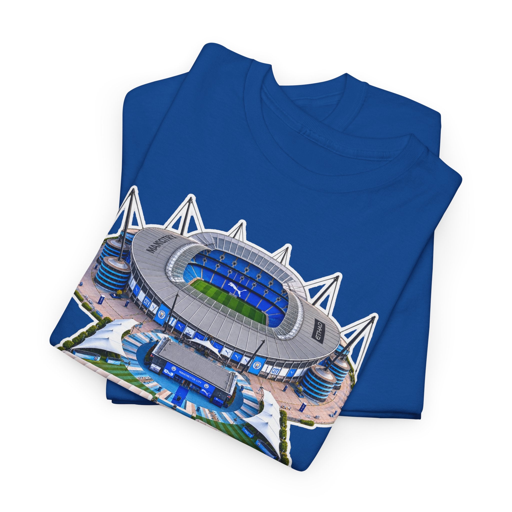 Manchester City Etihad Stadium Illustration T-Shirt — Retro Soccer Arena Graphic Tee