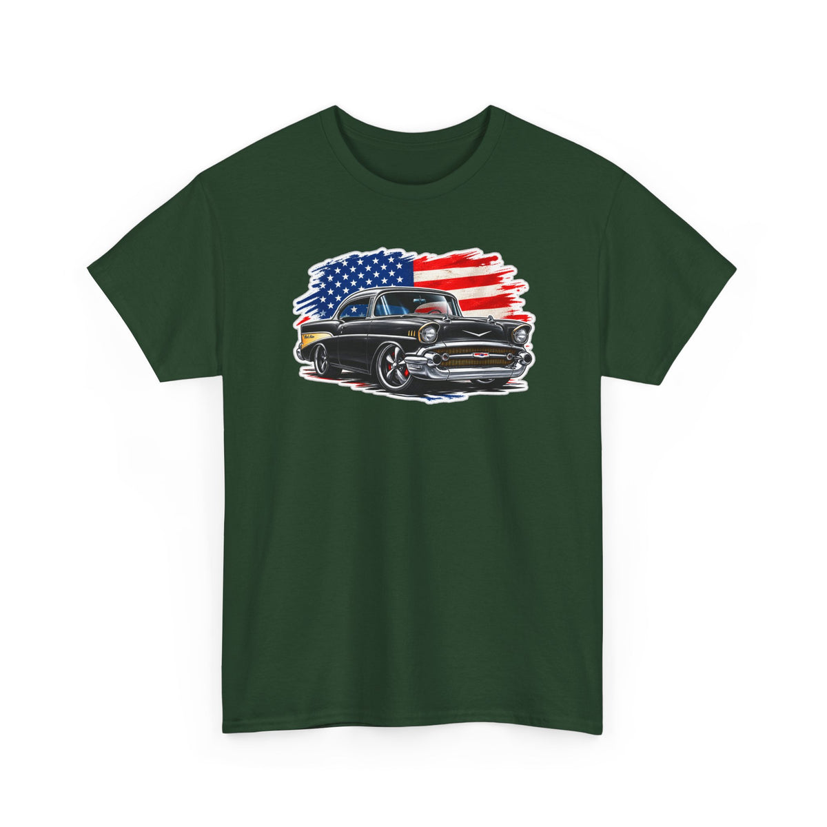 American Muscle Car T‑Shirt — Classic Vintage Car with USA Flag