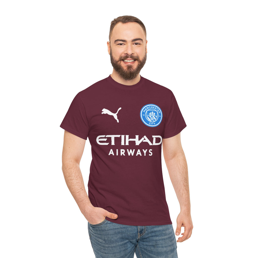 Man City Inspired Etihad Airways Logo Tee - Black Puma Style Football Shirt