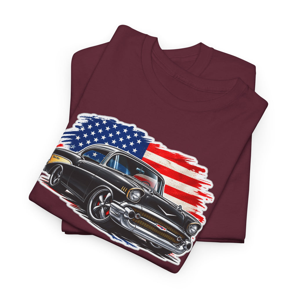 American Muscle Car T‑Shirt — Classic Vintage Car with USA Flag