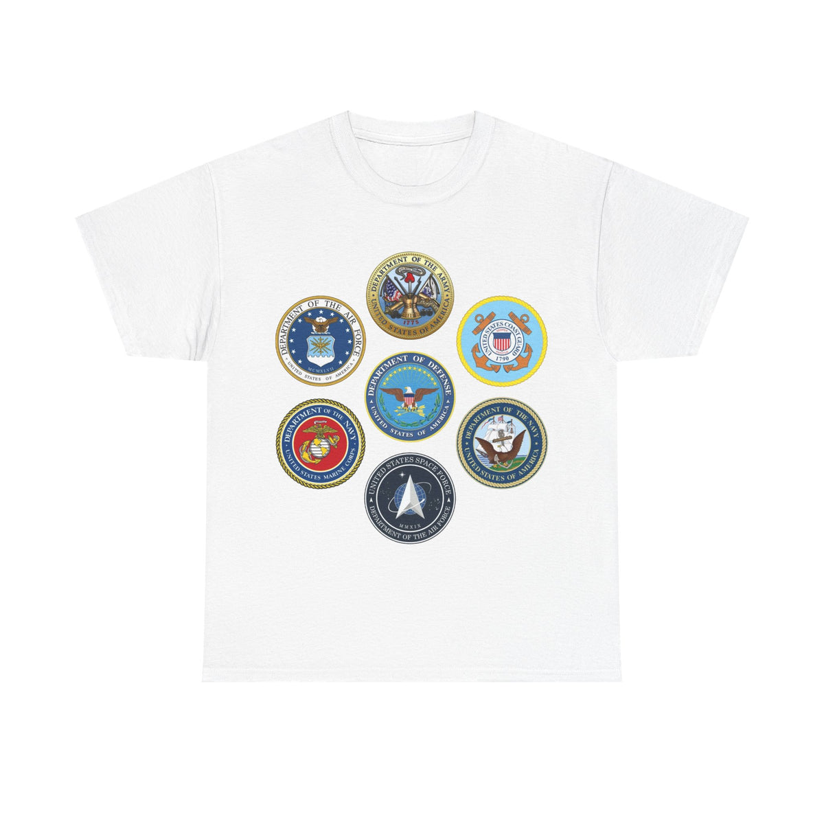 Military Branch Seals T-Shirt — Vintage US Armed Forces Emblems Tee