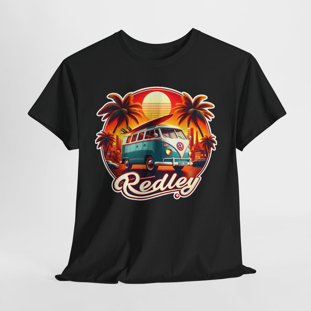 Vintage Surf Van T-Shirt – Retro Beach Sunset Tee with 'Redley' Script