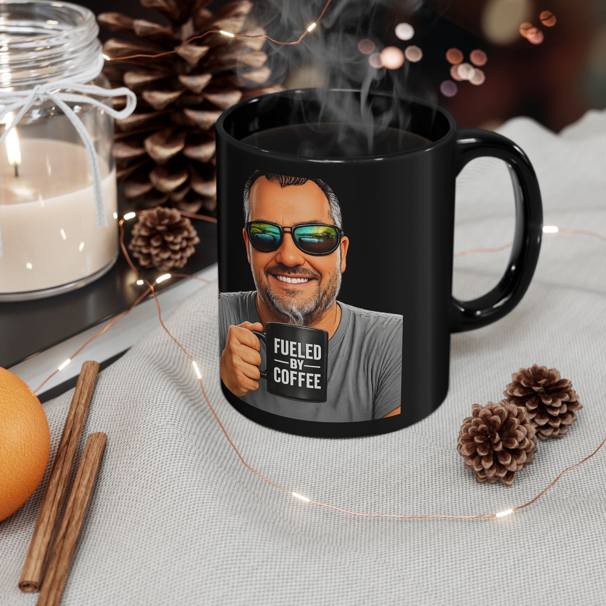 Fueled by Coffee Mug — Black Ceramic Coffee Cup (11oz & 15oz)
