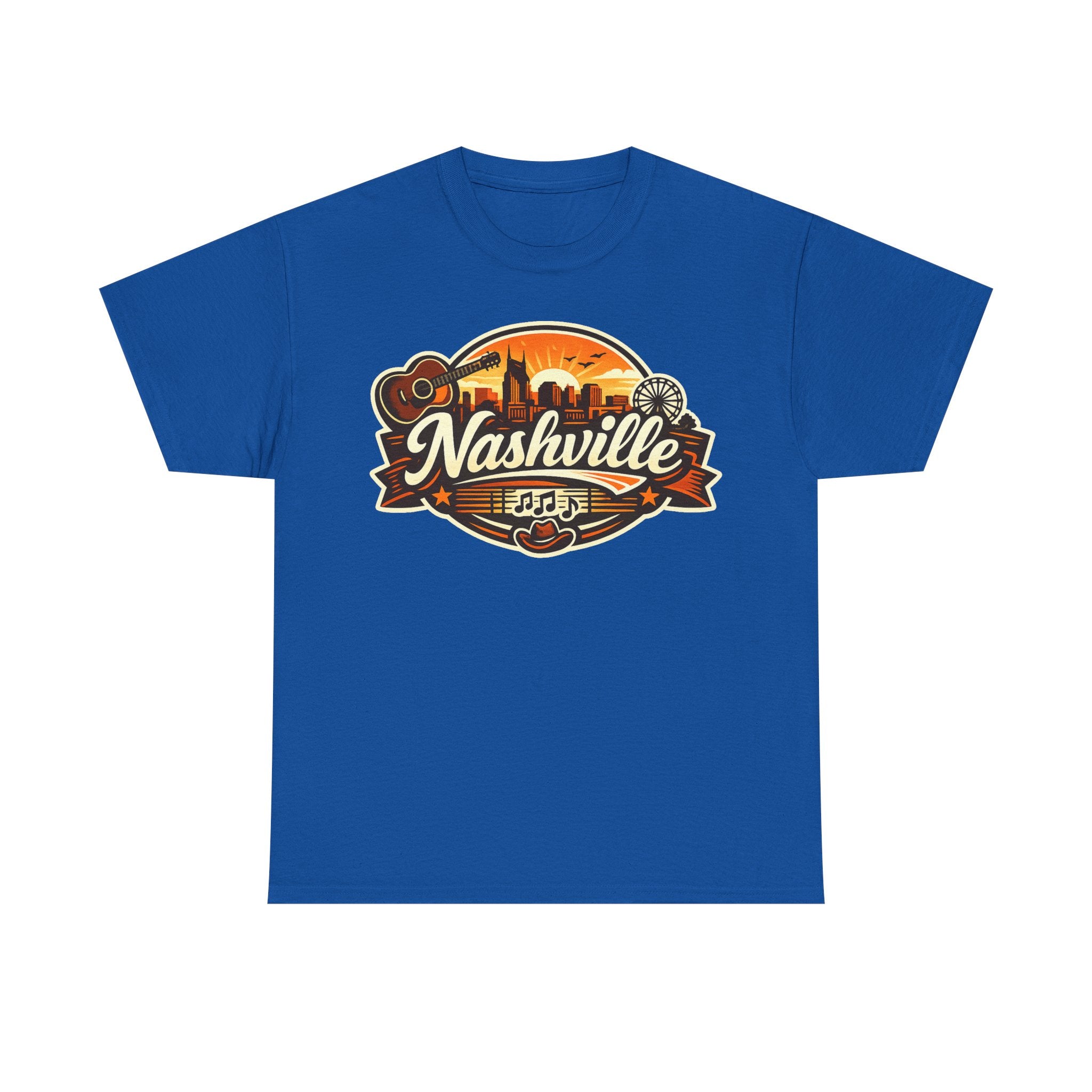 Nashville Skyline Guitar Tee – Retro Music City Souvenir Shirt