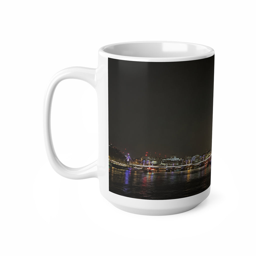 London Eye Nightscape Ceramic Mug — Pink London Eye & River Thames Coffee Cup (11oz & 15oz)
