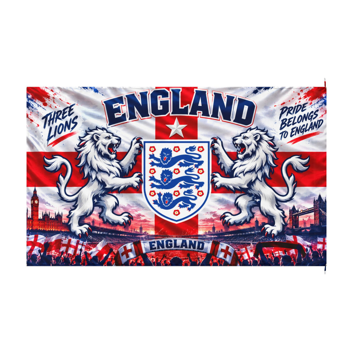 England Three Lions Double-Sided Flag – Pride Belongs to England Football Banner