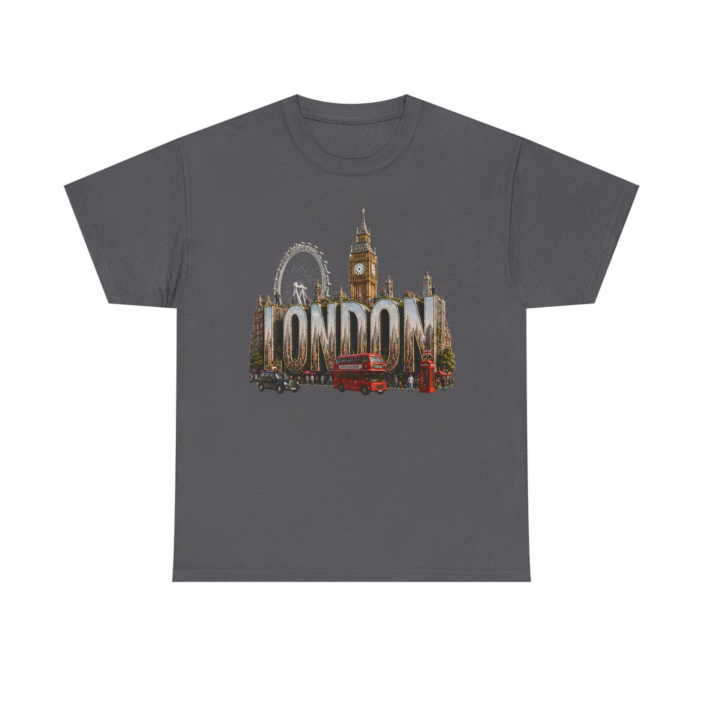 London Skyline T-Shirt — London Text with Big Ben & London Eye Graphic