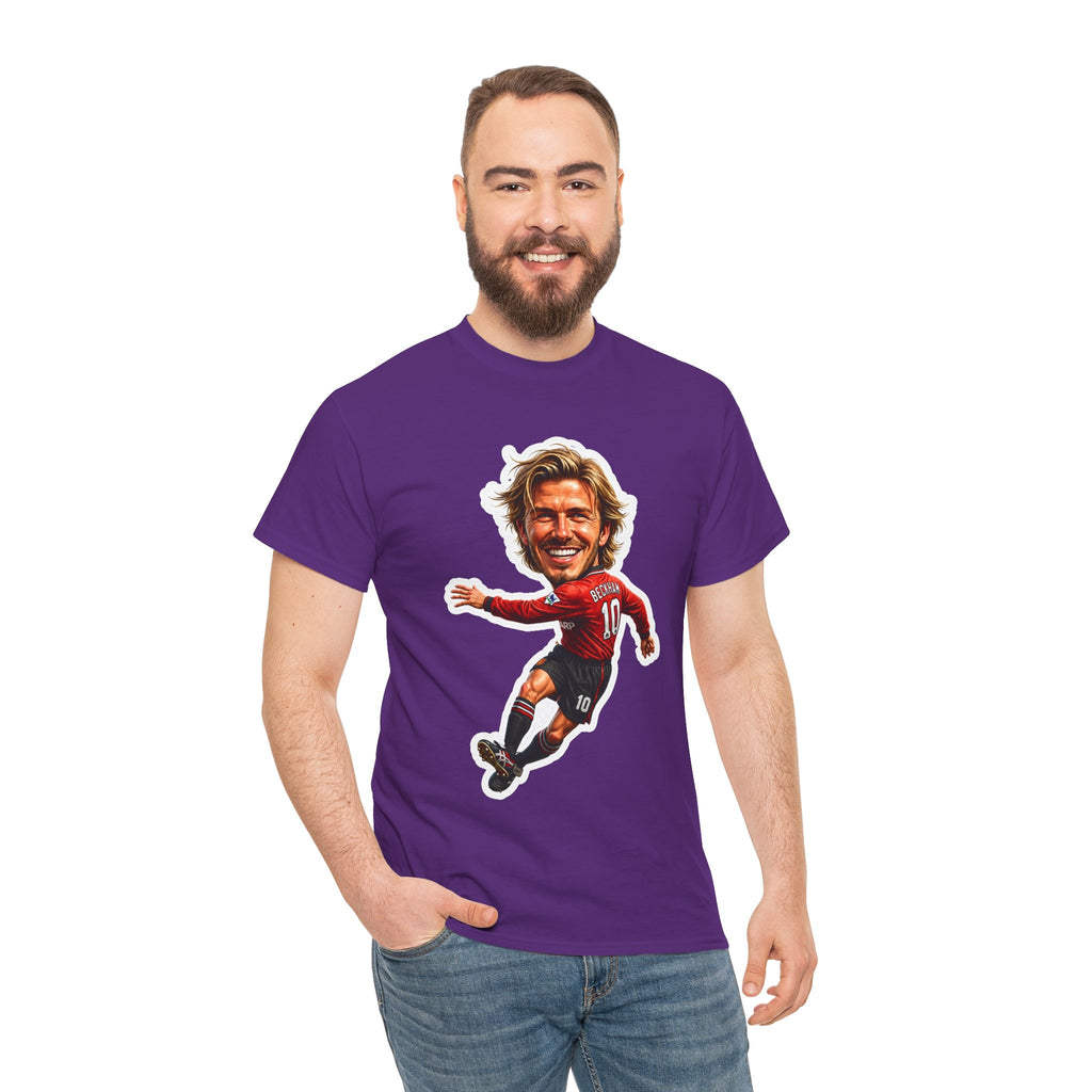 Beckham Caricature Cotton T-Shirt — Retro Football Player Graphic Tee