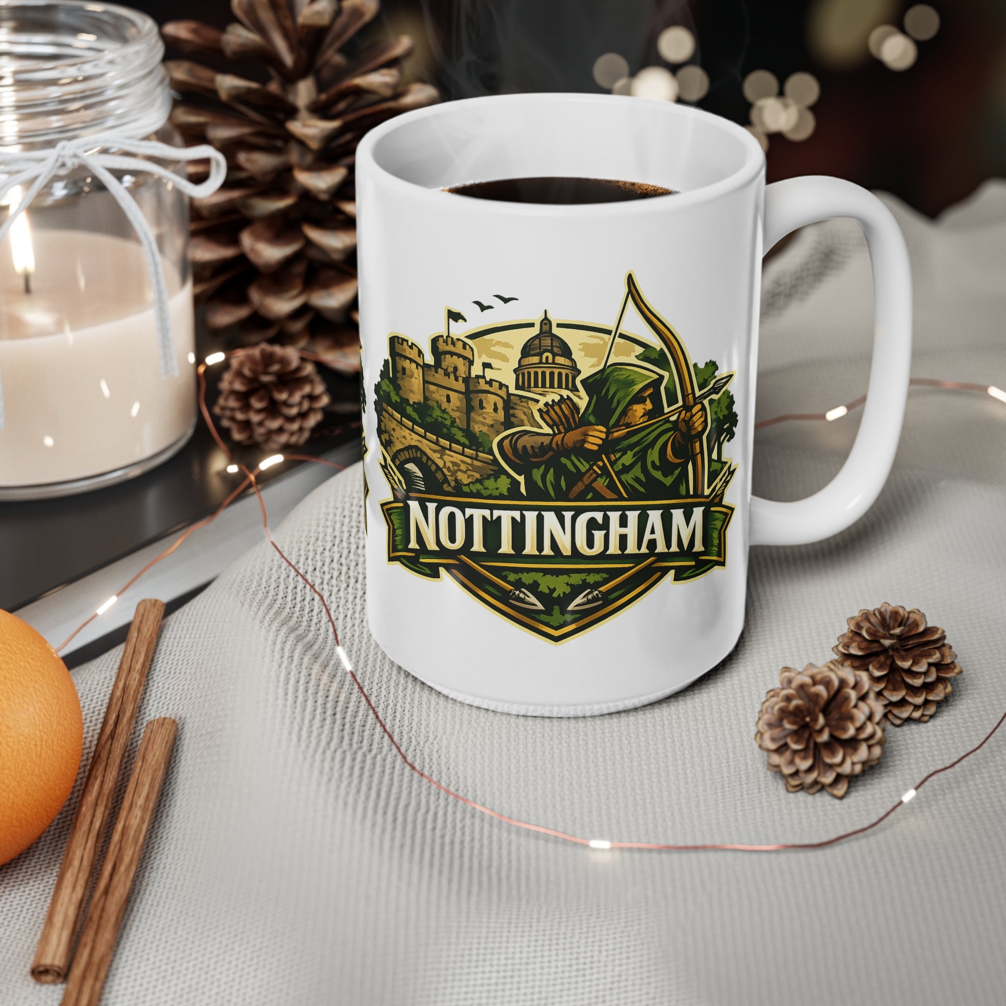Nottingham Robin Hood Ceramic Coffee Mug — 11oz & 15oz Travel-Perfect Gift