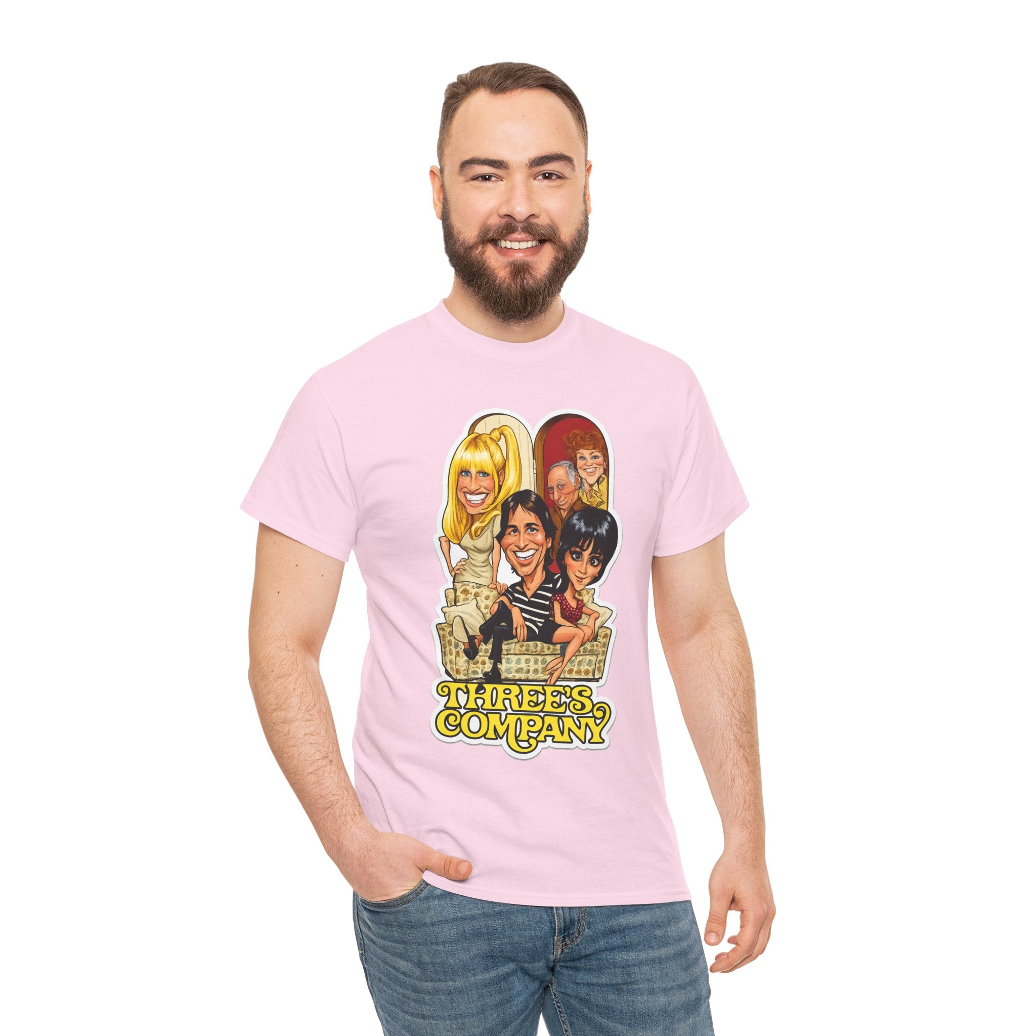 Three's Company Retro TV Tee — Vintage Sitcom Caricature T-Shirt