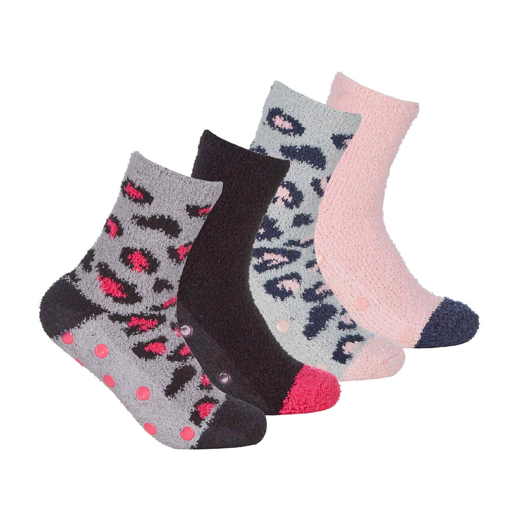 4 Pack Ladies Cosy Soft Fulffy Slipper Bed Socks with Grips