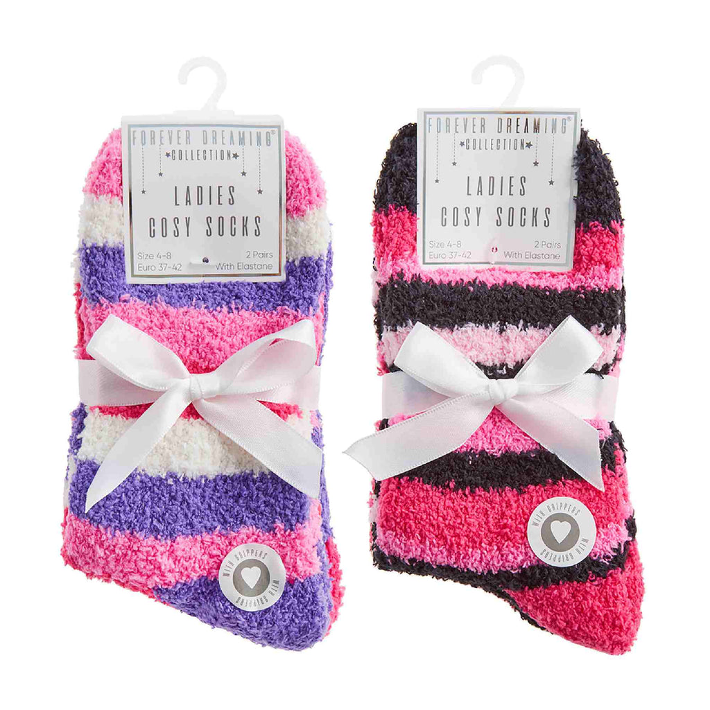 4 Pack Ladies Cosy Soft Fulffy Slipper Bed Socks with Grips