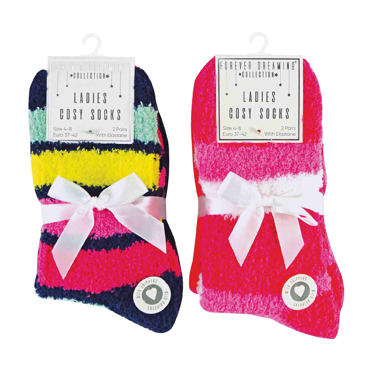 4 Pack Ladies Cosy Soft Fulffy Slipper Bed Socks with Grips