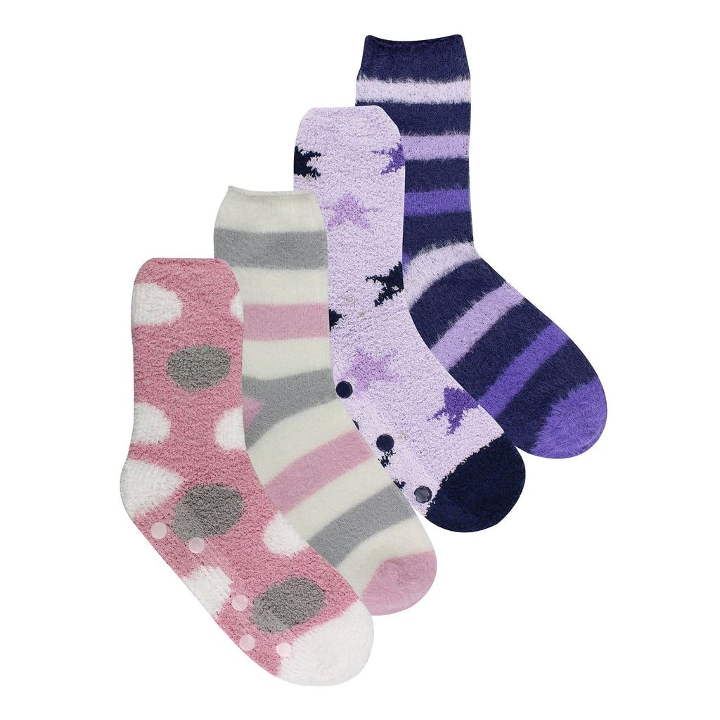 Ladies 4 Pack Fluffy Cosy Slipper Socks