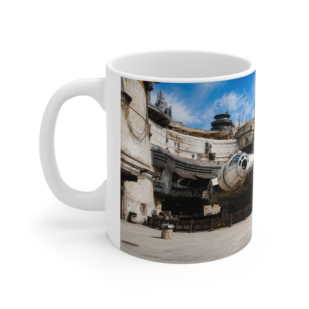 Falcon Spacecraft Ceramic Mug — Millennium-Style Starship Landscape 11oz/15oz