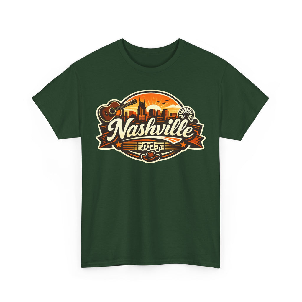 Nashville Skyline Guitar Tee – Retro Music City Souvenir Shirt