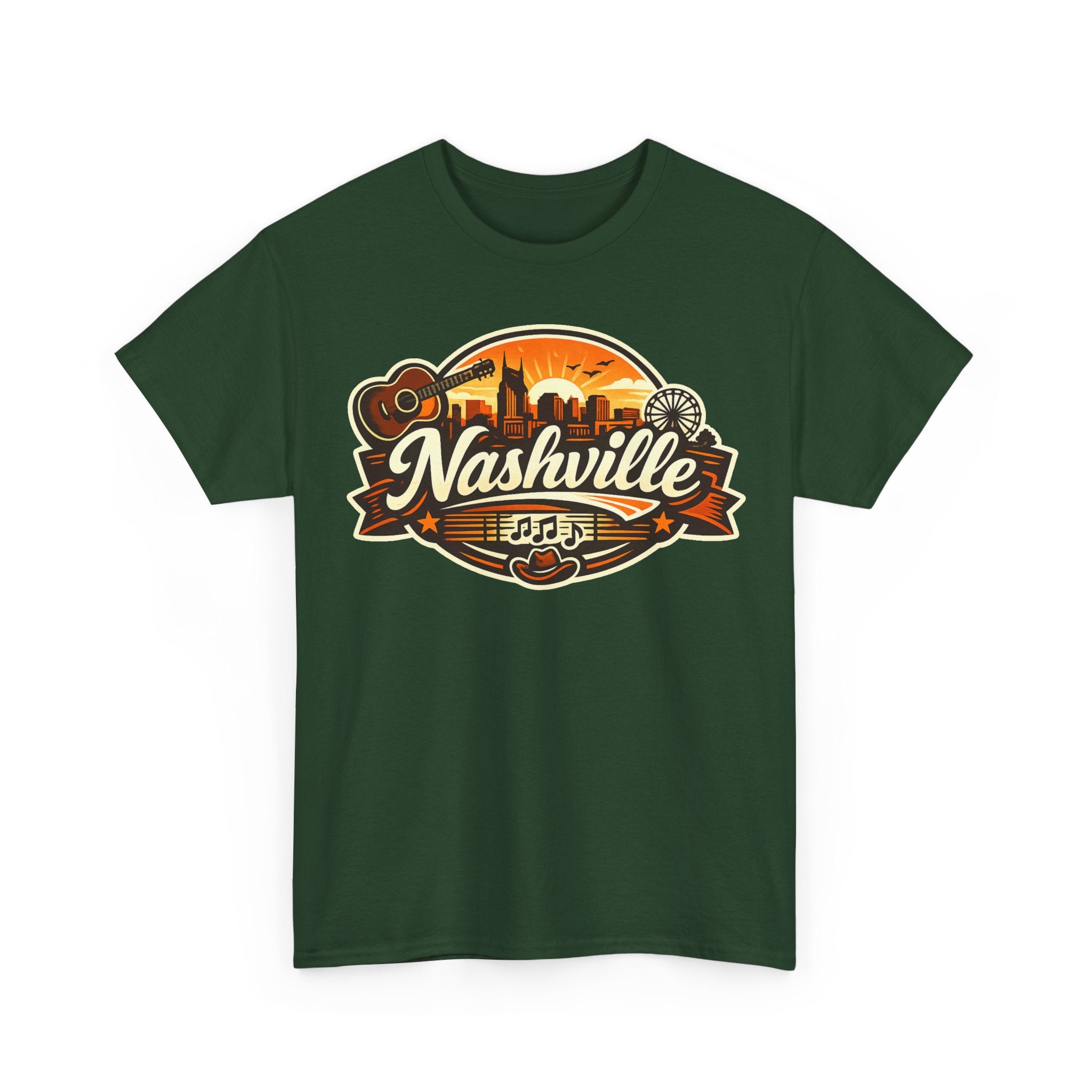 Nashville Skyline Guitar Tee – Retro Music City Souvenir Shirt