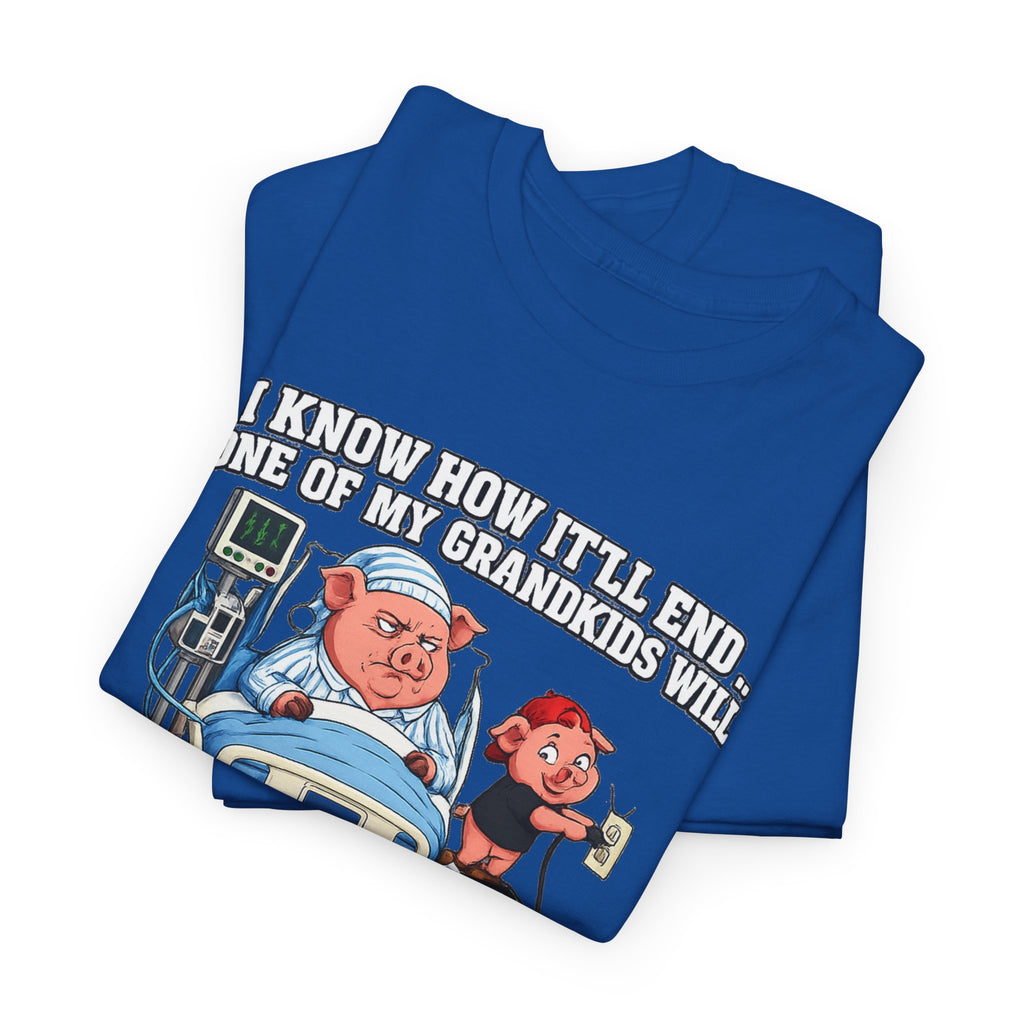 Funny Grandpa T-Shirt - "Unplug My Life Support to Charge Their Phone" Grandpa Humor Tee