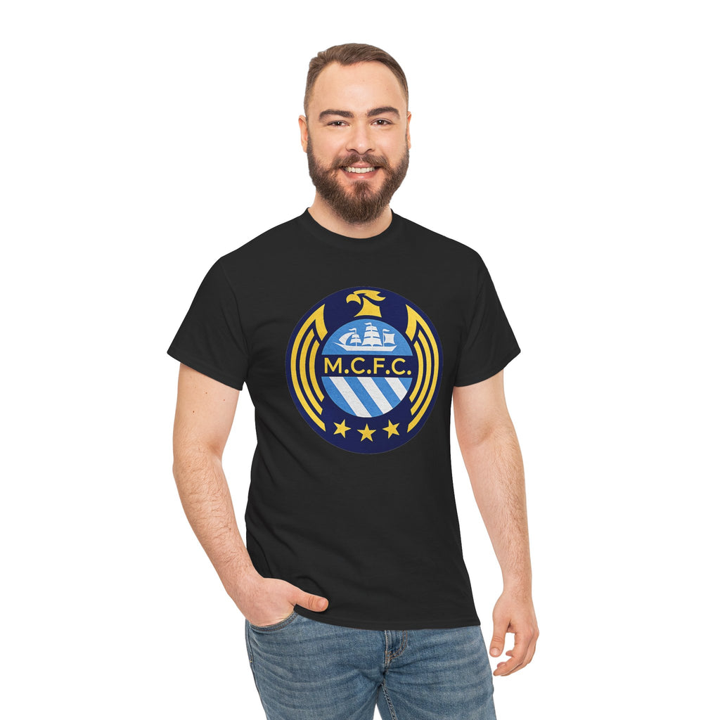 MCFC Crest T-Shirt — Vintage Blue & Gold Soccer Tee