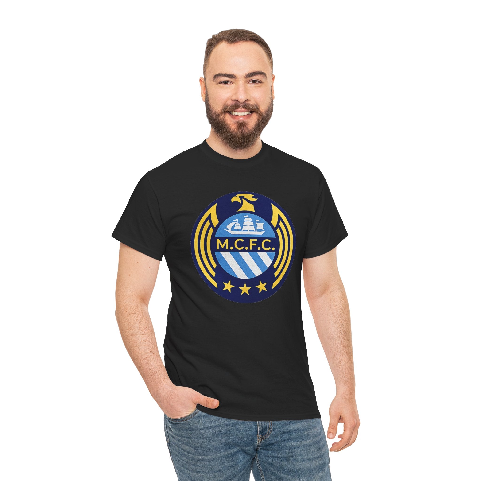 MCFC Crest T-Shirt — Vintage Blue & Gold Soccer Tee
