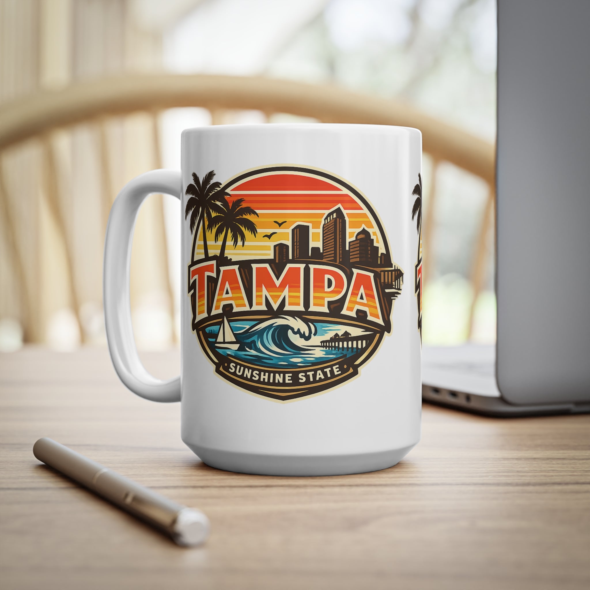 Tampa Retro Sunset Coffee Mug — Ceramic 11oz/15oz (Sunshine State Design)