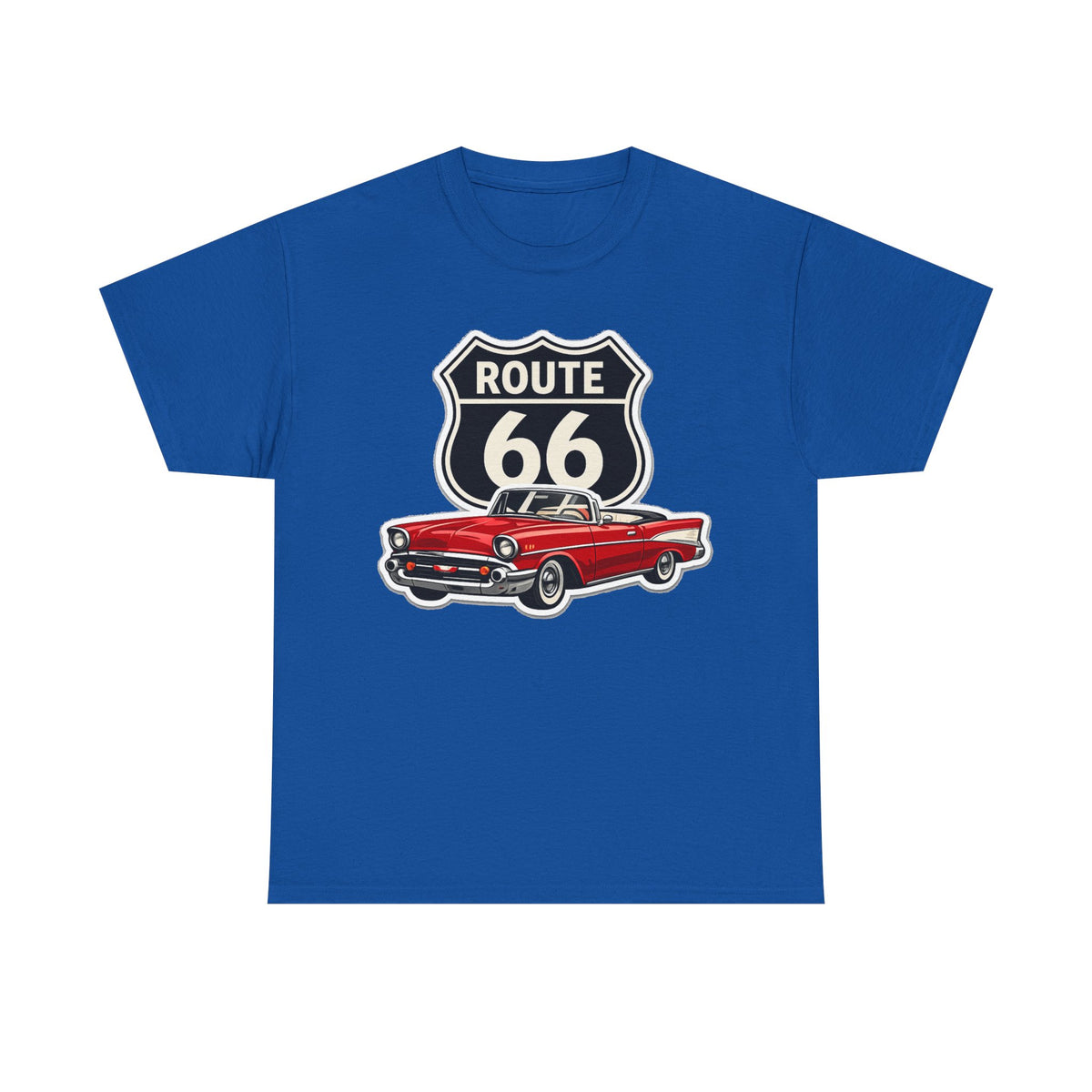 Route 66 Classic Car T‑Shirt — Retro Red Convertible Road Trip Tee