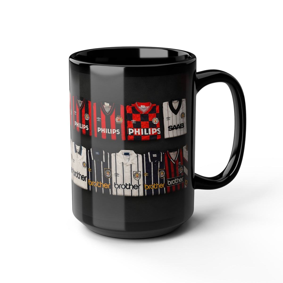 Manchester City Retro Away Football Kit Collage Mug — Vintage Soccer Jersey Coffee Cup (11oz/15oz)