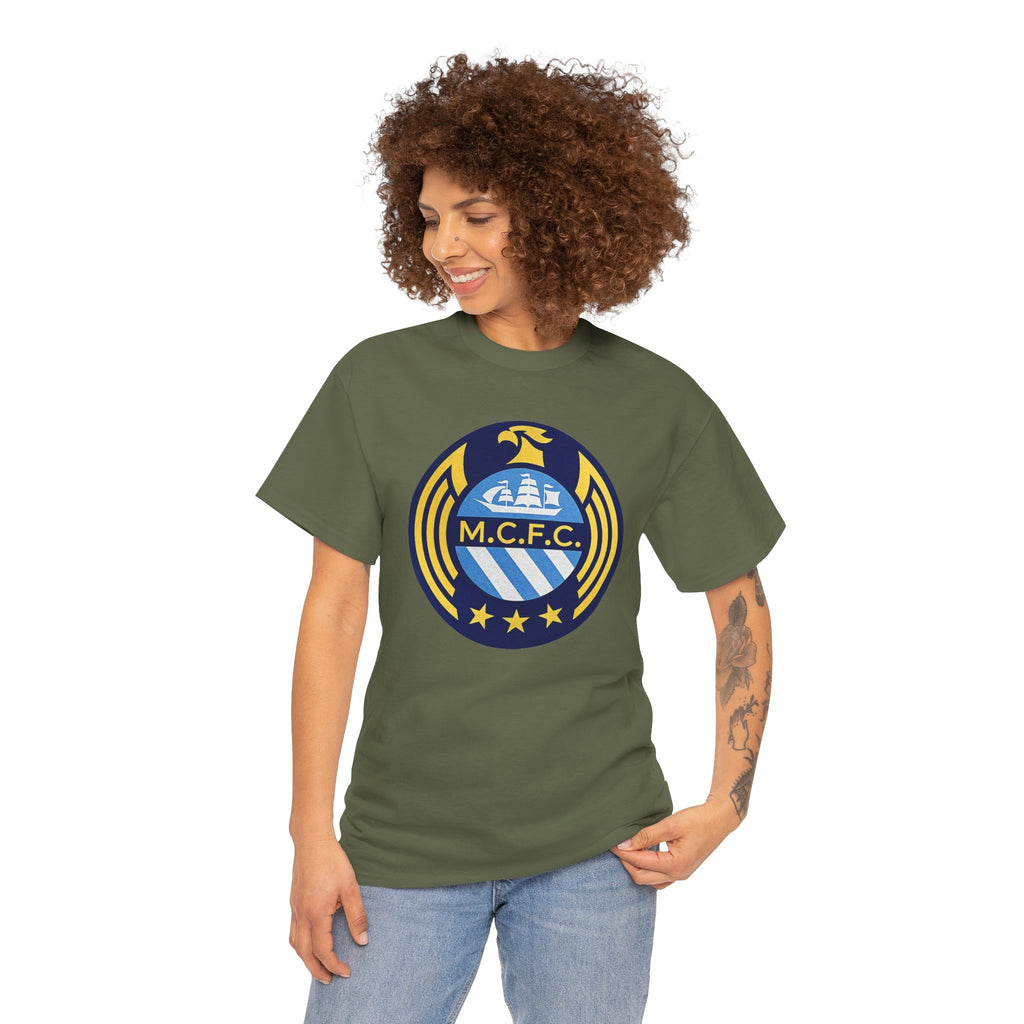 MCFC Crest T-Shirt — Vintage Blue & Gold Soccer Tee