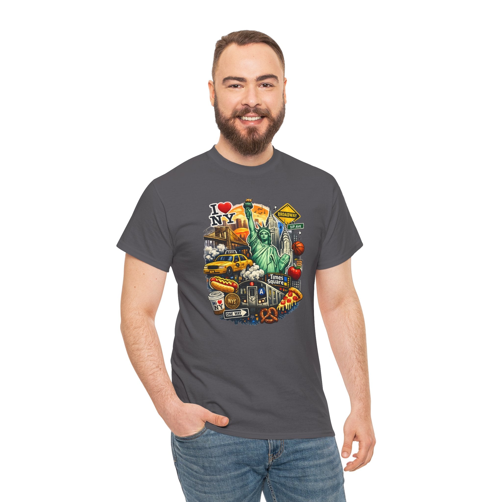 New York City Icons T-Shirt — Statue of Liberty, Taxi & I  NY Collage Tee