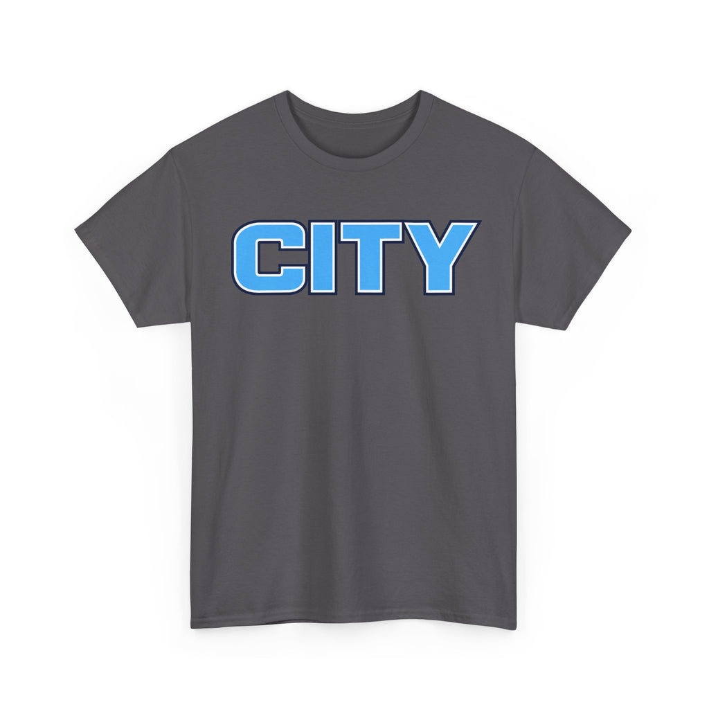 CITY Graphic Tee — Retro Man City Inspired Blue Block Letter T-Shirt