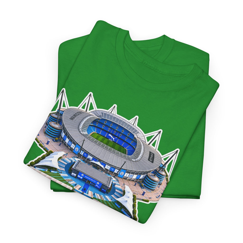 Manchester City Etihad Stadium Illustration T-Shirt — Retro Soccer Arena Graphic Tee
