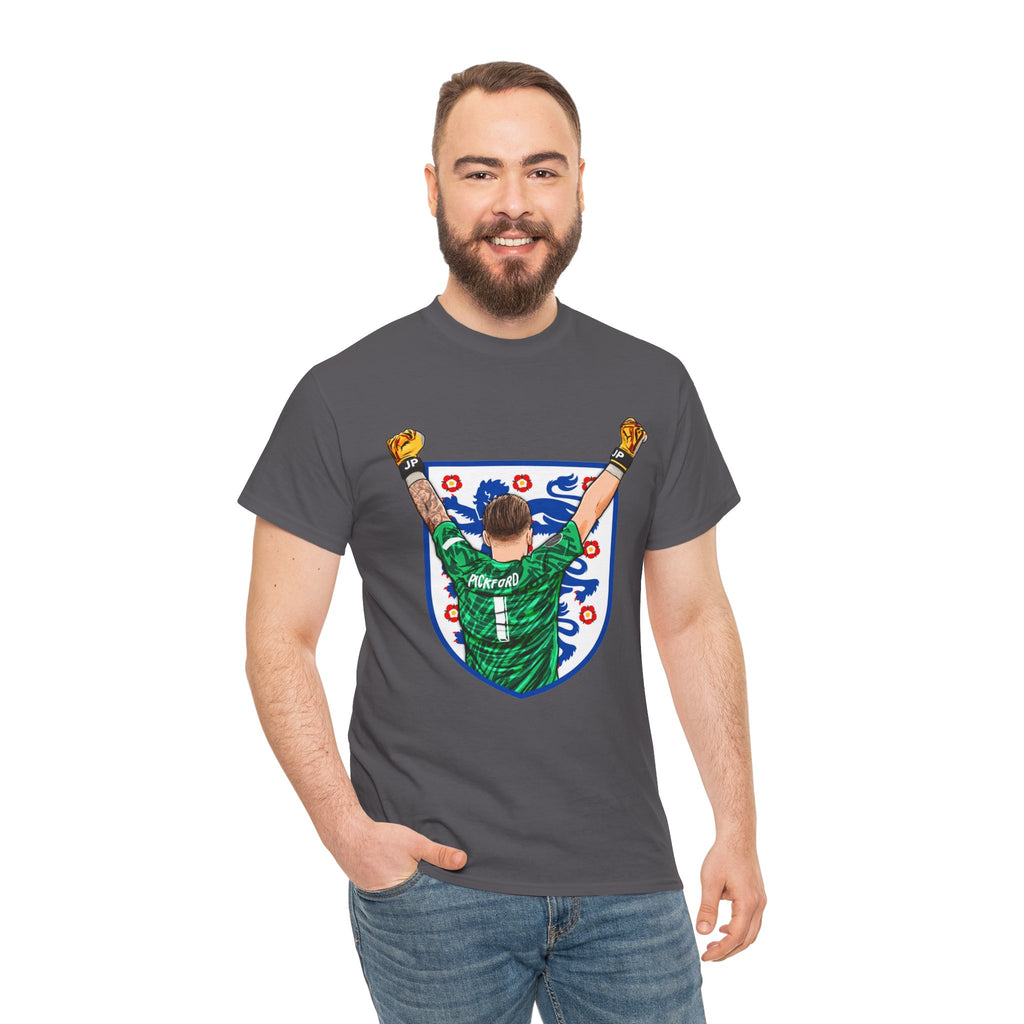 Pickford England Number 1 Goalkeeper Graphic Tee — Victory Pose Jersey Design
