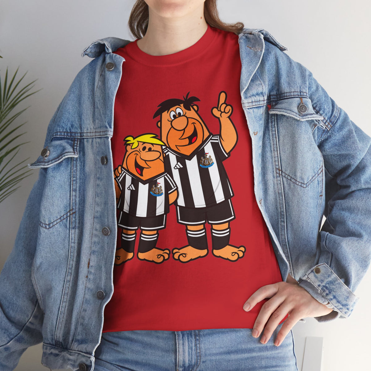 Newcastle United Flintstones Cartoon Cotton T-Shirt / Tee — Retro Striped Jersey Illustrations