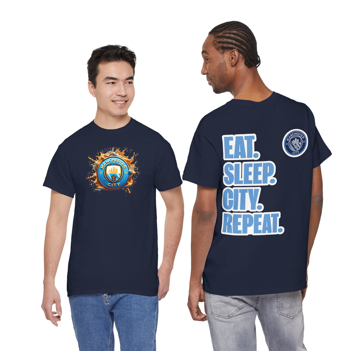 Manchester City T-Shirt – 'Eat. Sleep. City. Repeat.' Football Fan Tee