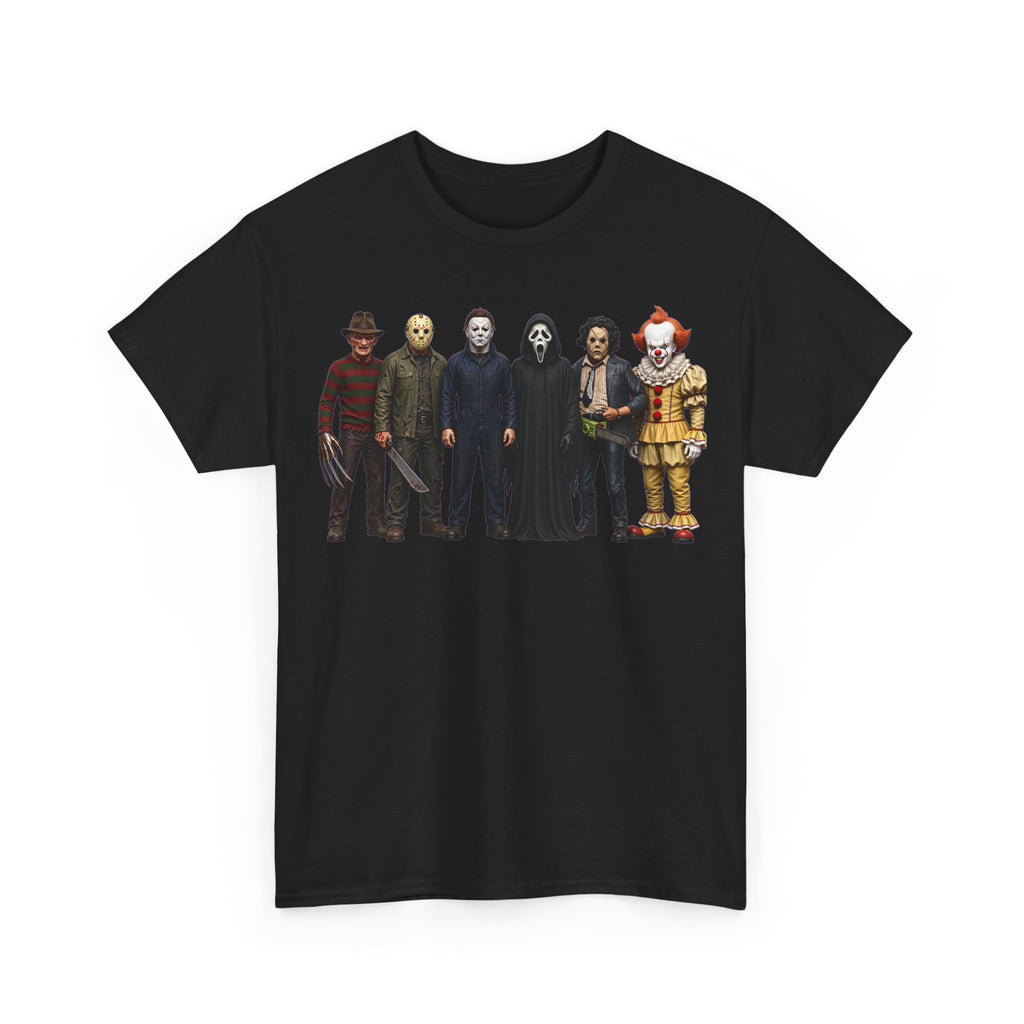 Horror Icons Lineup T‑Shirt – Freddy, Jason, Michael, Ghostface & Pennywise Tee